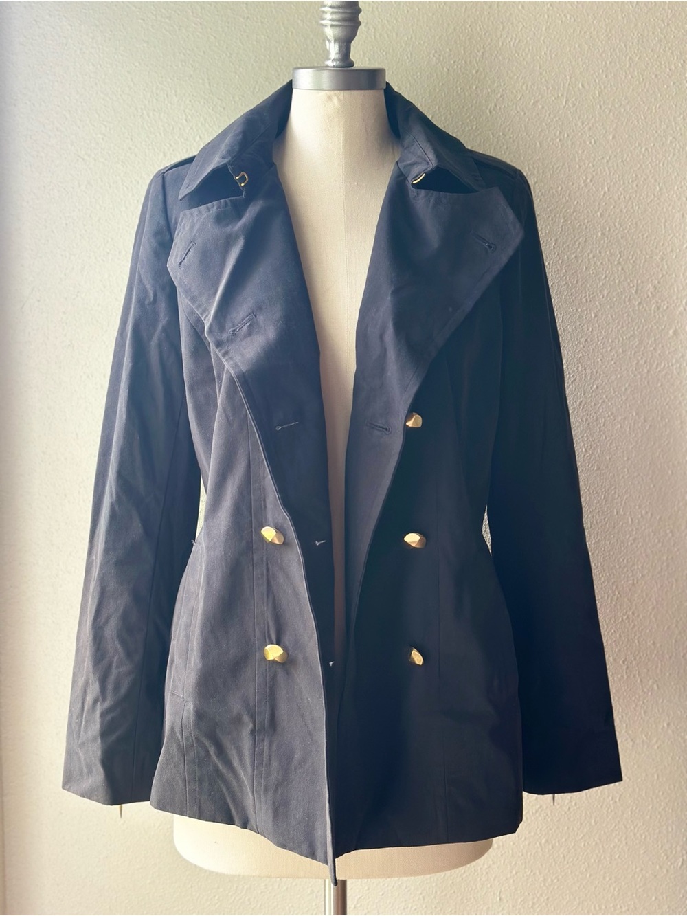 RACHEL Rachel Roy Military Peacoat Jacket Black Gold Pyramid Buttons Womens M